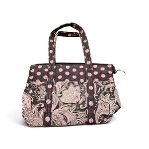 Vivary Quilted Handbag Brown Pink Polka Dot Paisley Satchel Tote Bag